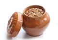 Pot with buckwheat porridge