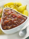 Pot of Burger Relish with Pickled Chillies Royalty Free Stock Photo