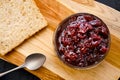 Pot with cherry jam and toast bread Royalty Free Stock Photo