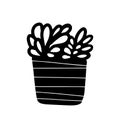 Pot in doodle cartoon style isolated on white background. Vector silhouette potted plant collection