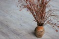 Pot with dry dried flowers. clay pot horizontal