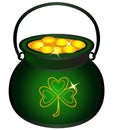 Pot filled with gold coins. Cauldron with gold, Celtic mythology, Irish holidays.