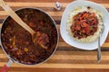 Pot of freshly cooked pinto beans and vegetables Royalty Free Stock Photo