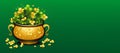 Pot with gold coins and clover leaves, Patricks Day Royalty Free Stock Photo