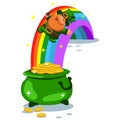 Pot of gold coins, a rainbow and leprechaun vector icons isolated on a transparent background. St.Patrick `s Day