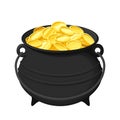 Pot of gold coins isolated on white. Vector illustration.