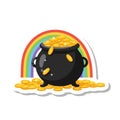 Pot of Gold at the End of a Rainbow with Falling Coins Royalty Free Stock Photo