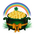 Pot Of Gold, Magical Treasure, St. Patrick`s Day symbol. Vector illustration