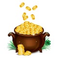 Pot Of Gold, Magical Treasure, St. Patrick's Day symbol. Vector