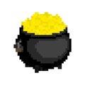 Pot of gold pixel art for Leprechaun. Ireland holiday. St. Patrick`s Day. Traditional Irish holiday