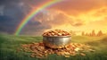 Pot of gold rainbow backdrop Royalty Free Stock Photo