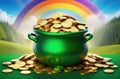 A pot of gold with a rainbow in the background, St. Patrick\'s Day Royalty Free Stock Photo