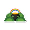 Pot of Gold with Rainbow and Clover Bushes Sticker Royalty Free Stock Photo