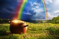 Pot of Gold with Rainbow Royalty Free Stock Photo