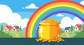 Pot of Gold Under Rainbow, village street Royalty Free Stock Photo