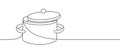 Pot with lid, pot, saucepan one line continuous drawing. Kitchen tools continuous one line illustration. Vector Royalty Free Stock Photo