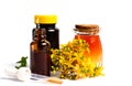 Pot marigold oil and flowers isolated Royalty Free Stock Photo