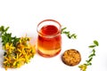 Pot marigold oil and flowers isolated Royalty Free Stock Photo