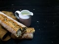 Pot with milk and bread Royalty Free Stock Photo