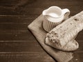 Pot with milk and bread Royalty Free Stock Photo