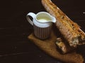 Pot with milk and bread Royalty Free Stock Photo