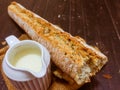 Pot with milk and bread Royalty Free Stock Photo