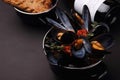 Pot of mussel with sauce