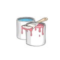 Pot with paint emulsion. Paint in buckets. Brush and paint buckets. Paintbrush, red color. Paint for walls. Vector graphic Royalty Free Stock Photo