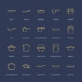 Pot, pan and steamer line icons. Restaurant professional equipment signs. Kitchen utensil - wok, saucepan, eathernware Royalty Free Stock Photo