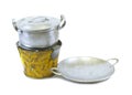 Pot pan and stove tin toy on white background Royalty Free Stock Photo