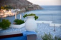 A pot plant on a terrace in Greece Royalty Free Stock Photo