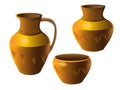 Pot. A set of pottery. Vase, jug, pot. Ethnic ceramics with ornament. Pottery.