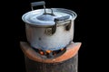 Pot of soup on the stove traditional. Royalty Free Stock Photo