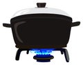 A pot on stove fire cooking food concept natural gas blue propene flames