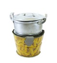 Pot and stove tin toy with clipping path Royalty Free Stock Photo