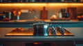 A pot on a stove top with some silverware sitting next to it, AI Royalty Free Stock Photo