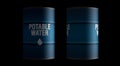 Potable water drinking h2o barrels in row