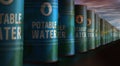 Potable water drinking h2o barrels in row