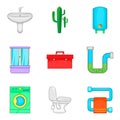 Potable water icons set, cartoon style