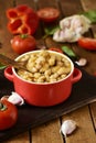 Potaje de garbanzos, a spanish chickpeas stew, on a wooden table