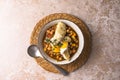 Potaje de vigilia - Chickpea stew with spinach and cod. Typical spanish food for Easter holidays. Chickpea stew with spinach Royalty Free Stock Photo