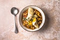 Potaje de vigilia - Chickpea stew with spinach and cod. Typical spanish food for Easter holidays. Chickpea stew with spinach Royalty Free Stock Photo