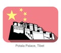 Potala Palace. Landmark of the world series, background is Chinese national flag, Famous scenic spots