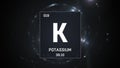 Potassium as Element 19 of the Periodic Table 3D illustration on silver background Royalty Free Stock Photo