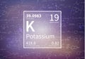 Potassium chemical element with first ionization energy, atomic mass and electronegativity values on scientific Royalty Free Stock Photo