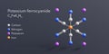 potassium ferrocyanide molecule 3d rendering, flat molecular structure with chemical formula and atoms color coding Royalty Free Stock Photo