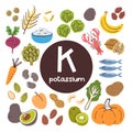 Potassium food ingredients icon set