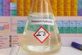 potassium hydroxide and periodic table of elements Royalty Free Stock Photo