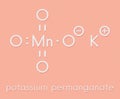 Potassium permanganate KMnO4. Used as disinfectant solution. Skeletal formula.