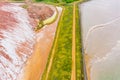 Potassium salt mining in rural area, aerial landscape. Soligorsk waste banks